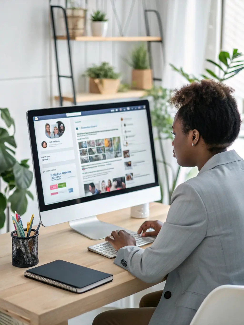 An engaging image of a person managing multiple social media accounts on a tablet, representing OmegaQube's social media management services.