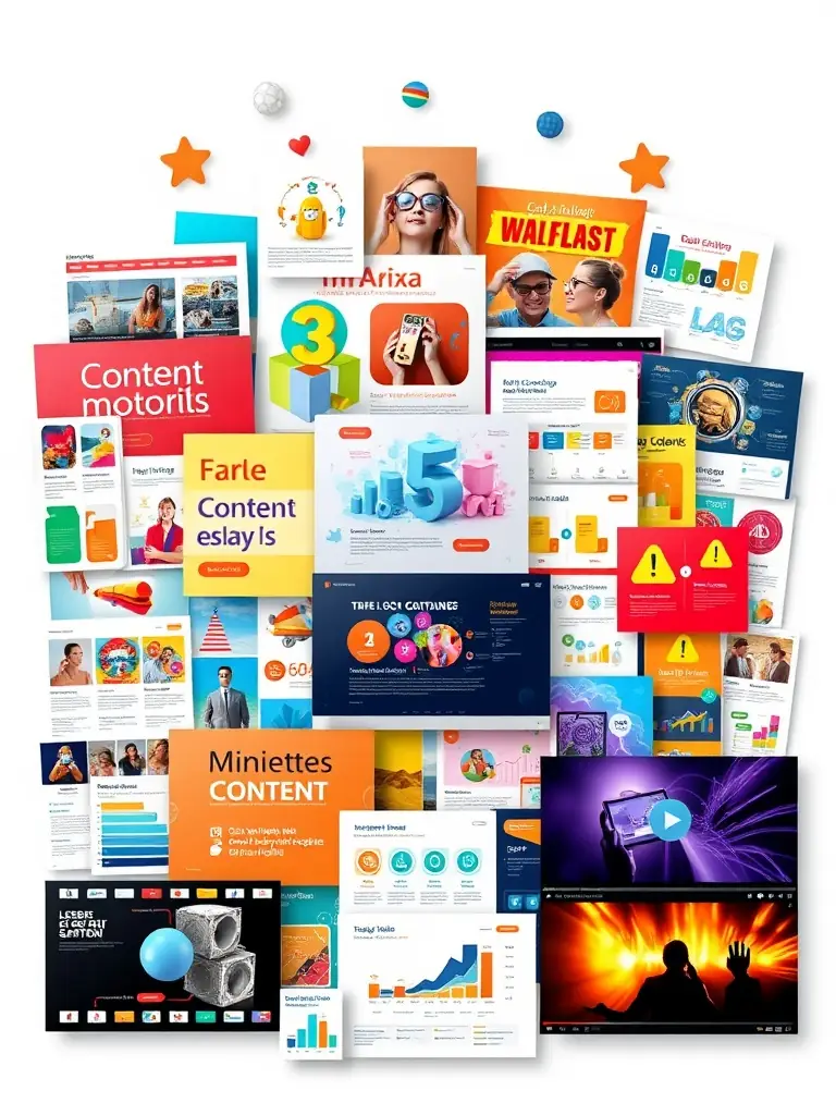 A creative image depicting various forms of content, such as blog posts, infographics, and videos, symbolizing OmegaQube's content creation services.
